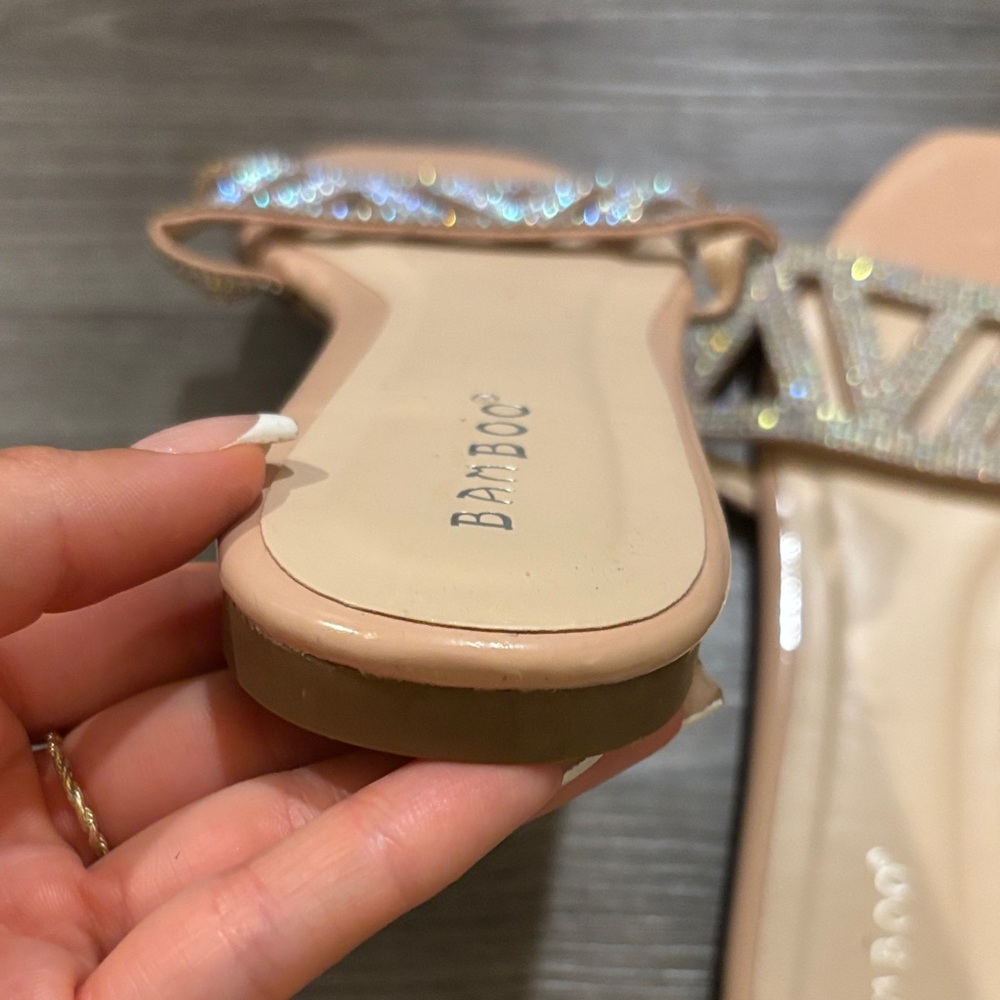 BAMBOO Beige Rhinestone Slide Sandals - Picture 5 of 5